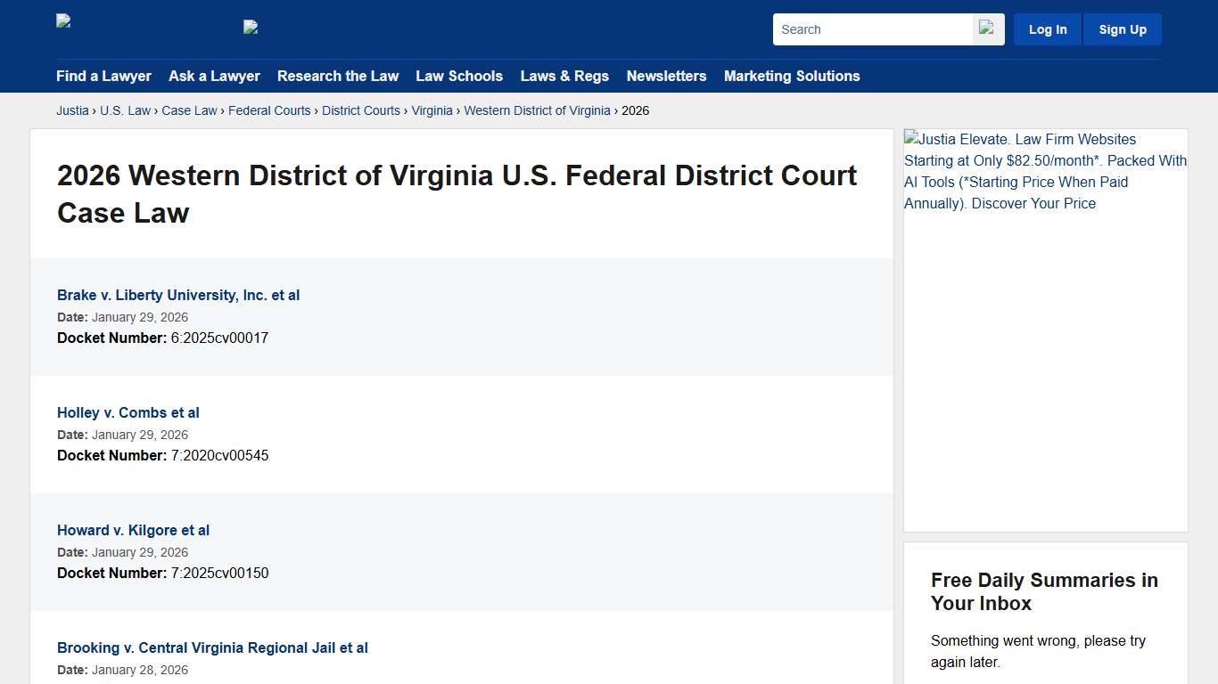 2026 Western District of Virginia U.S. Federal District Court Case Law, Court Opinions & Decisions :: Justia