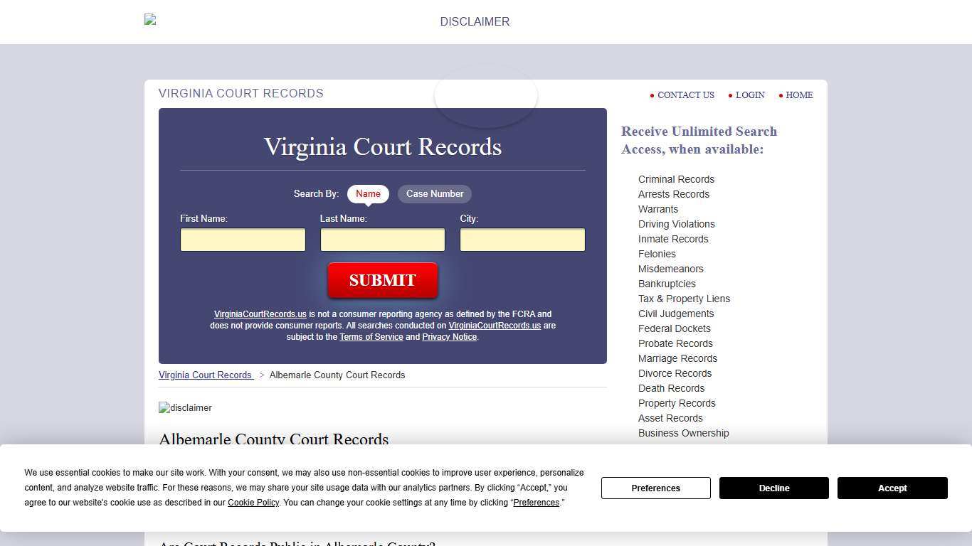 Albemarle County Court Records VirginiaCourtRecords.us